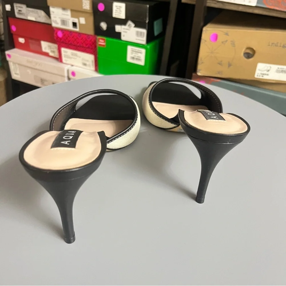 Aqua Black and Cream Sandalia Heeled Mules